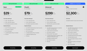 Screenshot of Shopify's pricing plans as of April 25th, 2024.