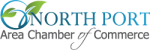 Logo of North Port Area Chamber of Commerce. Features a blue and green design with a stylized leaf above the words "North Port" in blue and "Area Chamber of Commerce" in black cursive.